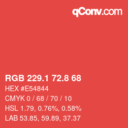 カラーコード: RGB 229.1 72.8 68 | qconv.com