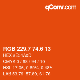 カラーコード: RGB 229.7 74.6 13 | qconv.com