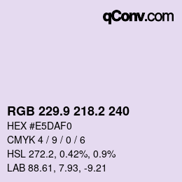 Color code: RGB 229.9 218.2 240 | qconv.com