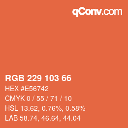 Color code: RGB 229 103 66 | qconv.com