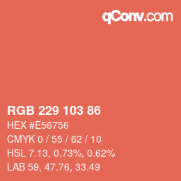 Color code: RGB 229 103 86 | qconv.com