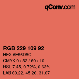 Color code: RGB 229 109 92 | qconv.com