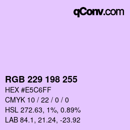 Color code: RGB 229 198 255 | qconv.com