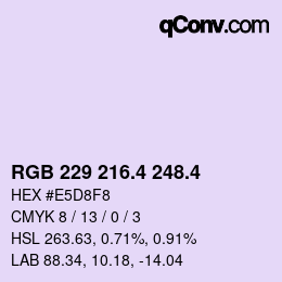 カラーコード: RGB 229 216.4 248.4 | qconv.com