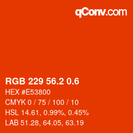 カラーコード: RGB 229 56.2 0.6 | qconv.com