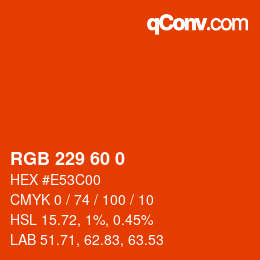 颜色代码: RGB 229 60 0 | qconv.com