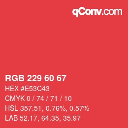 カラーコード: RGB 229 60 67 | qconv.com