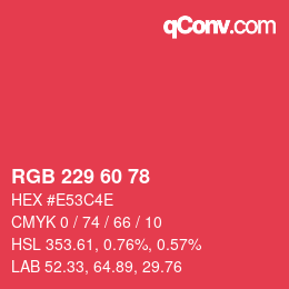 カラーコード: RGB 229 60 78 | qconv.com