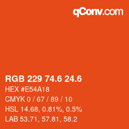 カラーコード: RGB 229 74.6 24.6 | qconv.com