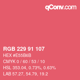 Color code: RGB 229 91 107 | qconv.com