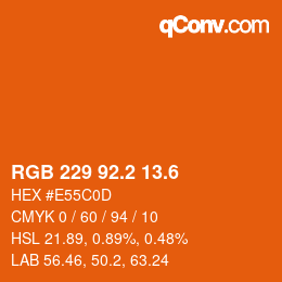 カラーコード: RGB 229 92.2 13.6 | qconv.com