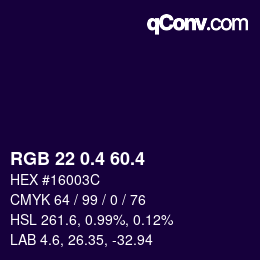 カラーコード: RGB 22 0.4 60.4 | qconv.com