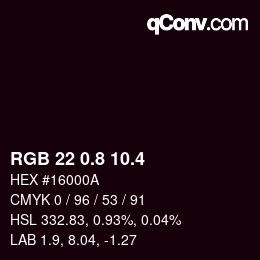 カラーコード: RGB 22 0.8 10.4 | qconv.com