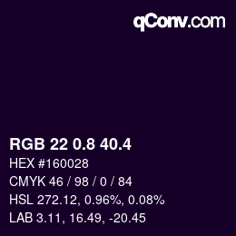 カラーコード: RGB 22 0.8 40.4 | qconv.com