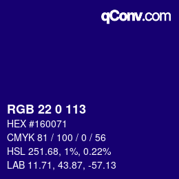 Color code: RGB 22 0 113 | qconv.com