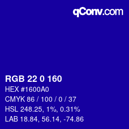 Color code: RGB 22 0 160 | qconv.com