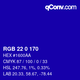 Color code: RGB 22 0 170 | qconv.com