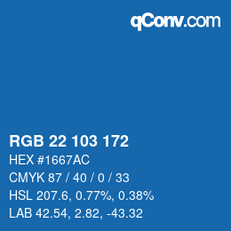 Color code: RGB 22 103 172 | qconv.com
