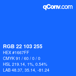 Color code: RGB 22 103 255 | qconv.com