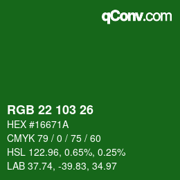 Color code: RGB 22 103 26 | qconv.com