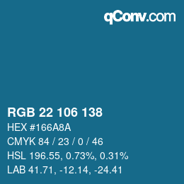 Color code: RGB 22 106 138 | qconv.com