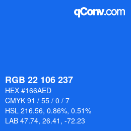 カラーコード: RGB 22 106 237 | qconv.com