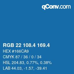 カラーコード: RGB 22 108.4 169.4 | qconv.com