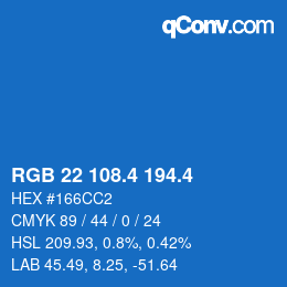 カラーコード: RGB 22 108.4 194.4 | qconv.com