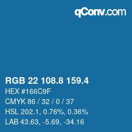 カラーコード: RGB 22 108.8 159.4 | qconv.com