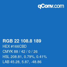 カラーコード: RGB 22 108.8 189 | qconv.com