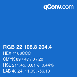 カラーコード: RGB 22 108.8 204.4 | qconv.com