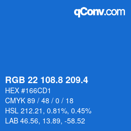 カラーコード: RGB 22 108.8 209.4 | qconv.com