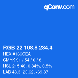 カラーコード: RGB 22 108.8 234.4 | qconv.com