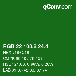 カラーコード: RGB 22 108.8 24.4 | qconv.com
