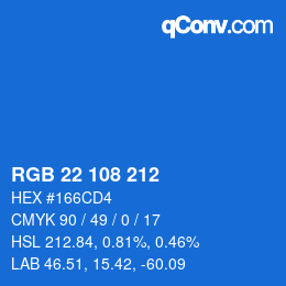 Color code: RGB 22 108 212 | qconv.com