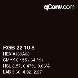 カラーコード: RGB 22 10 8 | qconv.com
