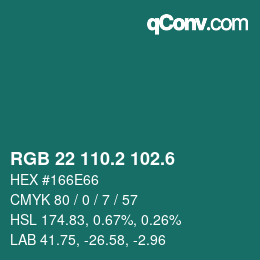 カラーコード: RGB 22 110.2 102.6 | qconv.com