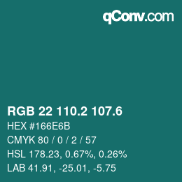 カラーコード: RGB 22 110.2 107.6 | qconv.com
