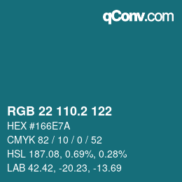 カラーコード: RGB 22 110.2 122 | qconv.com
