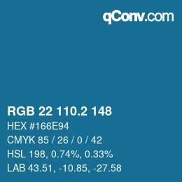 カラーコード: RGB 22 110.2 148 | qconv.com