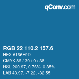 カラーコード: RGB 22 110.2 157.6 | qconv.com