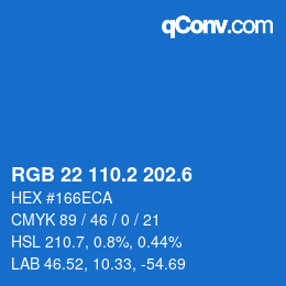 カラーコード: RGB 22 110.2 202.6 | qconv.com