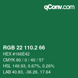 カラーコード: RGB 22 110.2 66 | qconv.com