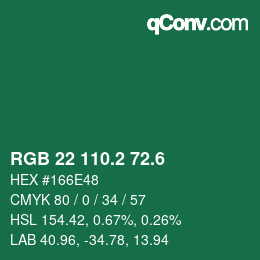 カラーコード: RGB 22 110.2 72.6 | qconv.com
