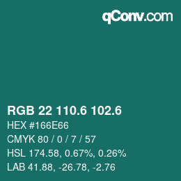 カラーコード: RGB 22 110.6 102.6 | qconv.com