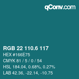 カラーコード: RGB 22 110.6 117 | qconv.com