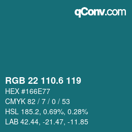 カラーコード: RGB 22 110.6 119 | qconv.com