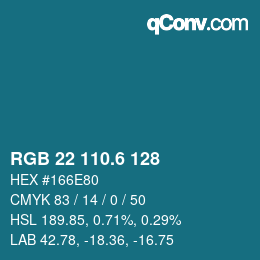カラーコード: RGB 22 110.6 128 | qconv.com