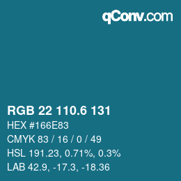 カラーコード: RGB 22 110.6 131 | qconv.com