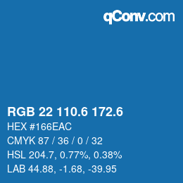 カラーコード: RGB 22 110.6 172.6 | qconv.com